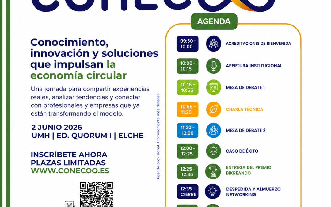 CONECOO 2026 pone el foco en los retos de la economía circular en el ámbito textil, agroalimentario y de financiación empresarial en Elche
